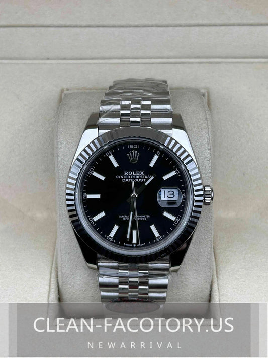 Clean Factory Datejust 41mm Jubilee Black Dial, White Gold Fluted Bezel, 904L Steel, Best Edition 3235 Movement