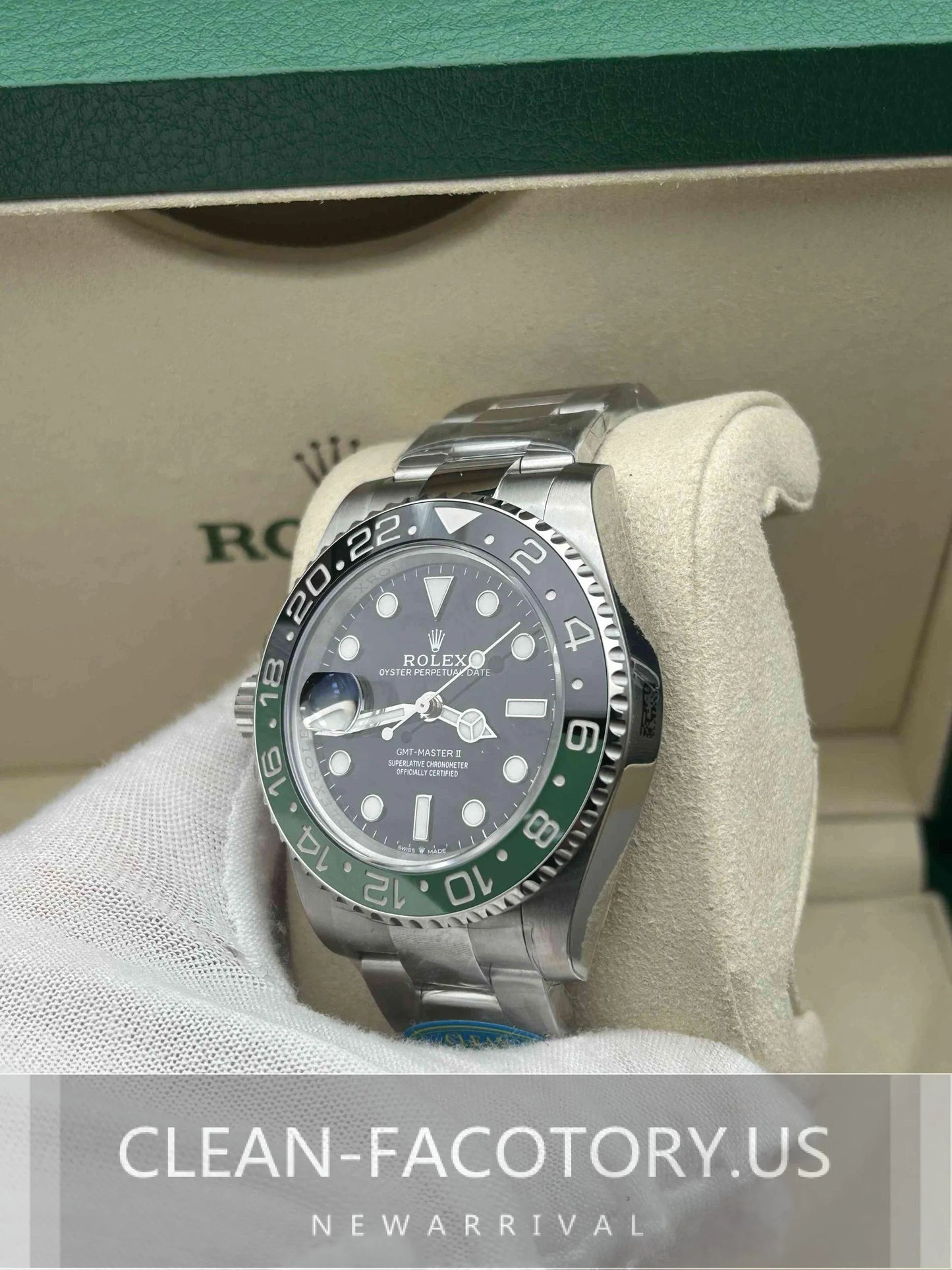 Clean Factory GMT Master II Left Handed 126720VTNR Oyster, “Green Lantern”BlackGreen Ceramic Bezel, 904L Steel, Best Edition 3285 Movement