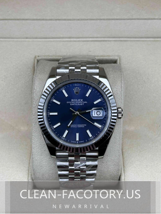 Clean Factory Datejust 41mm Jubilee Blue Dial, White Gold Fluted Bezel, 904L Steel, Best Edition 3235 Movement