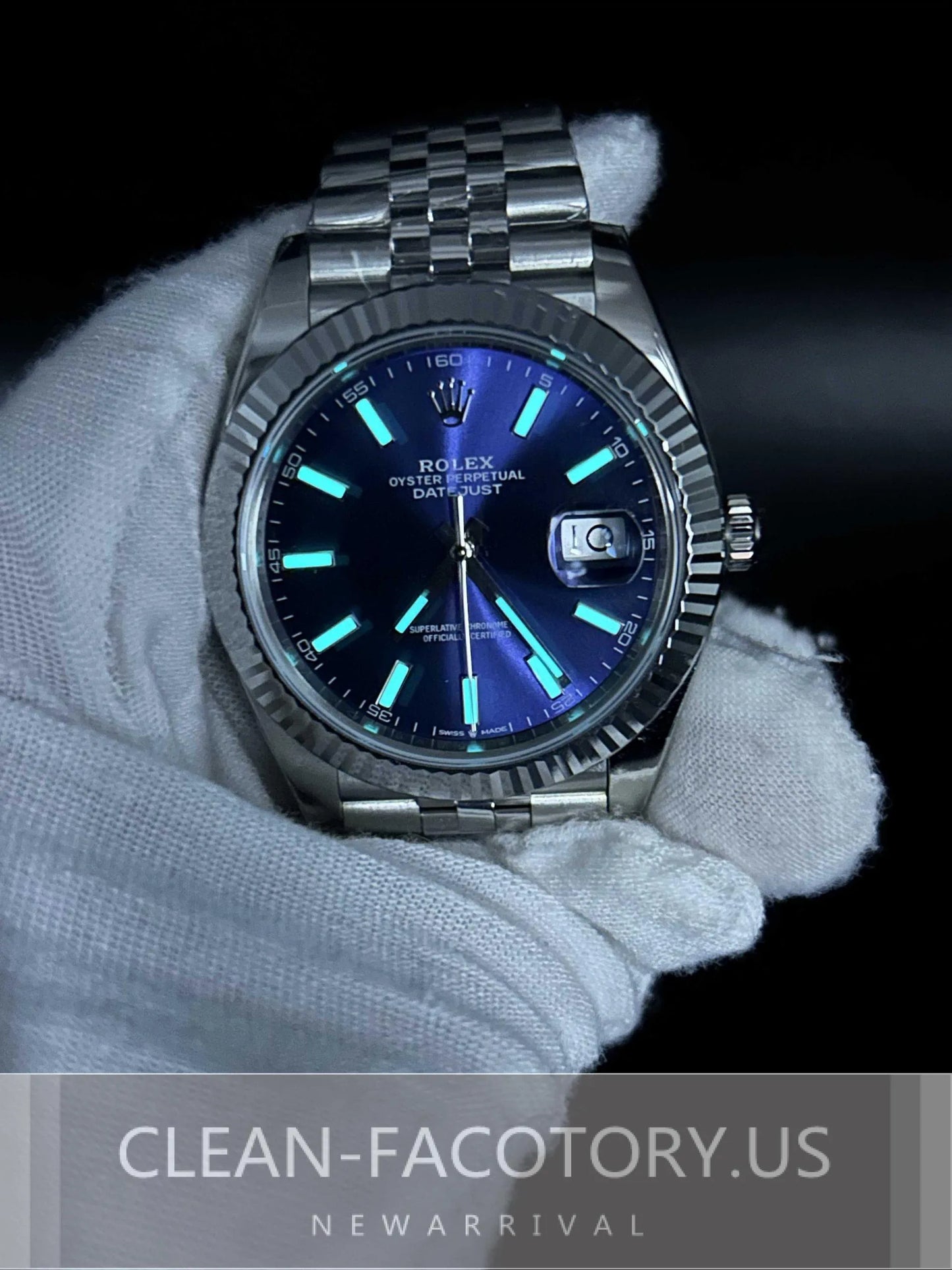 Clean Factory Datejust 41mm Jubilee Blue Dial, White Gold Fluted Bezel, 904L Steel, Best Edition 3235 Movement