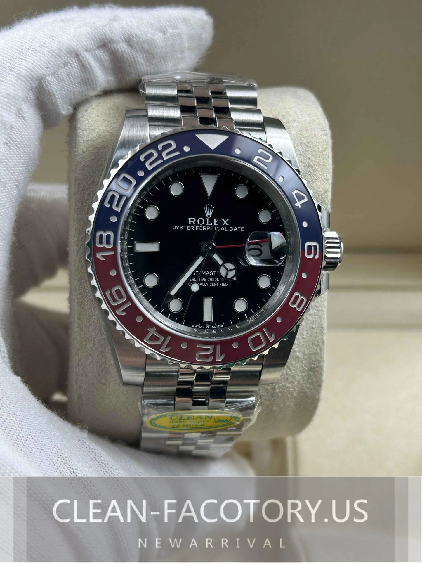 Clean Factory GMT Master II 126710BLRO Jubilee, “Pepsi”RedBlue Ceramic Bezel, 904L Steel, Best Edition 3285 Movement