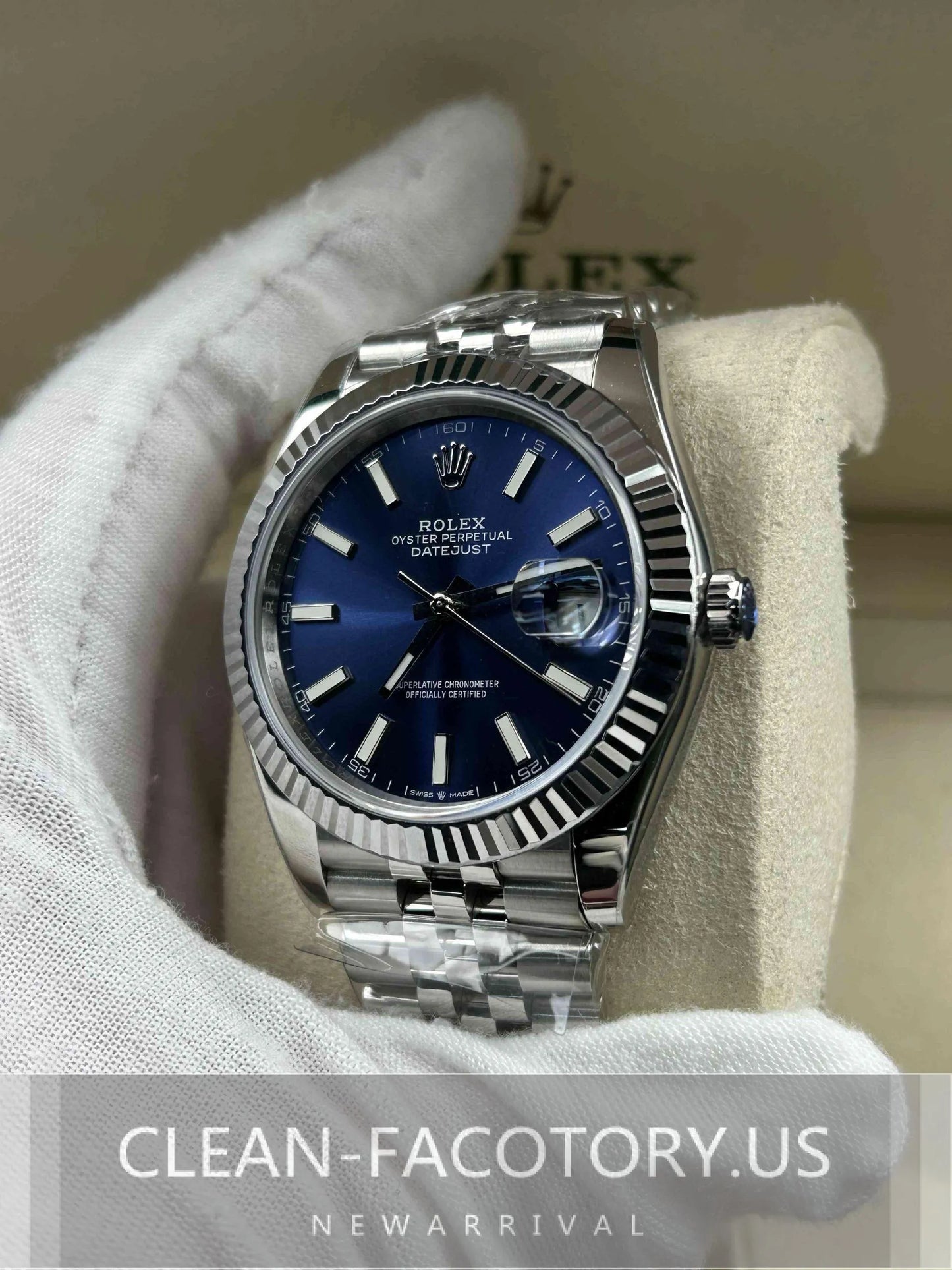 Clean Factory Datejust 41mm Jubilee Blue Dial, White Gold Fluted Bezel, 904L Steel, Best Edition 3235 Movement