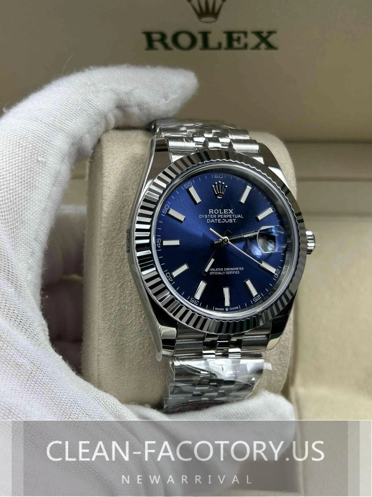 Clean Factory Datejust 41mm Jubilee Blue Dial, White Gold Fluted Bezel, 904L Steel, Best Edition 3235 Movement