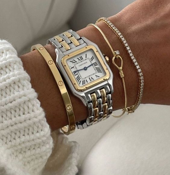 Montre Panthère de Cartier Argentée et Dorée Pour Femme