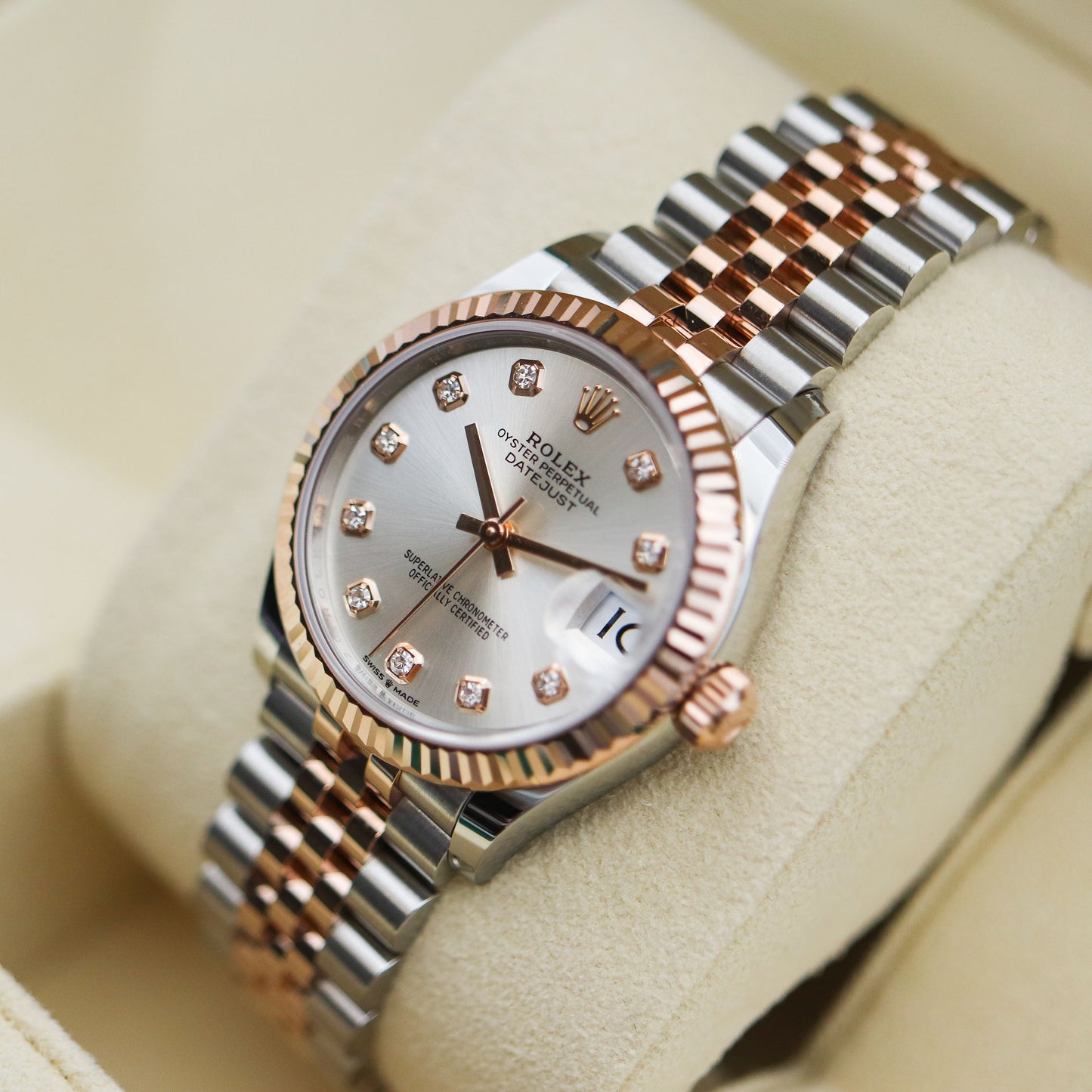 Datejust Two-tone fond argenté rose gold  (chiffres en diamant) 36mm